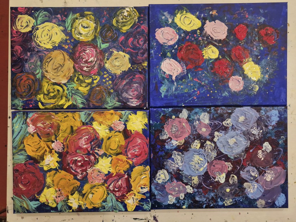 Malkunstwerkstatt Workshop Blumen Malerei Acryl Kinder