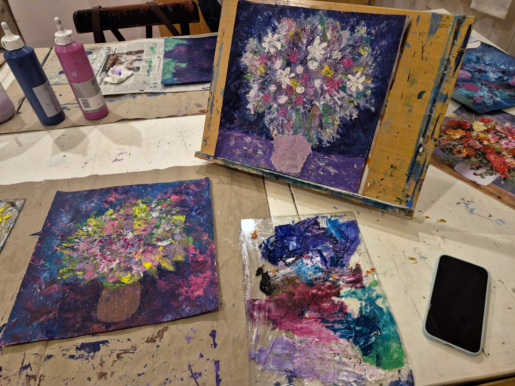 Malkunstwerkstatt Workshop Blumen Malerei Spachteltechnik Acryl